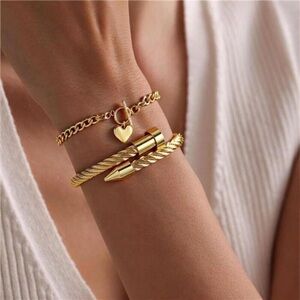 18K Gold Plated Nail Bracelet Set, Adjustable Stackable Bangles new